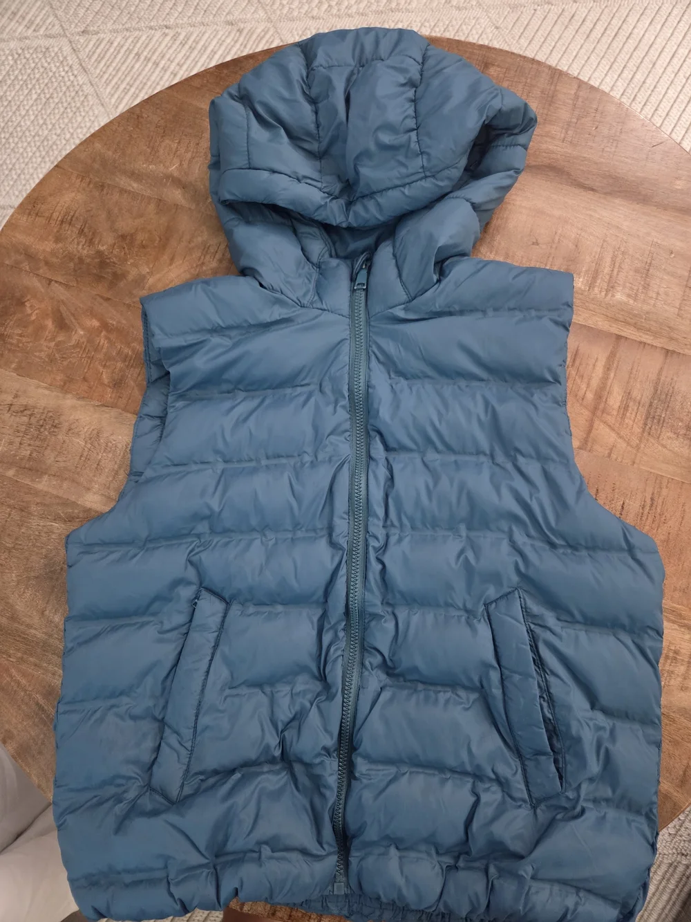 Zara Teal/blue Quilted Hooded Puffer Vest Kids Size 10/12